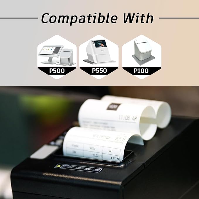 3 1/8 x 190 Thermal Paper Rolls - Large Receipt Roll - Compatible with Clover Stations, P100, P550, SCP700, Square Stations (30 Rolls Per Case)