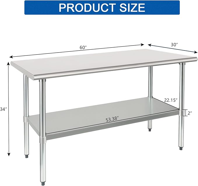 HARDURA Stainless Steel Table 24X60 Inches with Undershelf and Galvanized Legs NSF Heavy Duty Commercial Prep Work Table for Restaurant Kitchen Home and Hotel