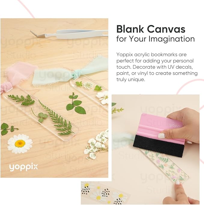 30 Pieces Acrylic Bookmark Blanks- 2mm Thicken Clear Acrylic Bookmarks with 30 Pcs Ribbon for Reading Lovers DIY Crafts Presents, Graduation Back to School Presents