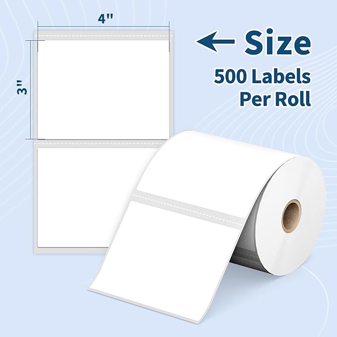 12 Rolls 4" x 3" Direct Thermal Labels - Shipping & Multipurpose Labels for Barcode Postage - Adhesive & Perforated, Compatible with Zebra Desktop Printers & Rollo Label Printer,500 Labels/Roll