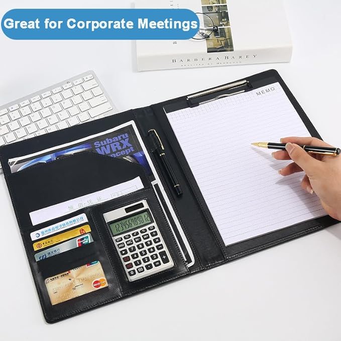 Leather Folder Portfolio,Legal Pad Holder,Portfolio Binder,Leather Clipboard for Business School Office Conference (Black)