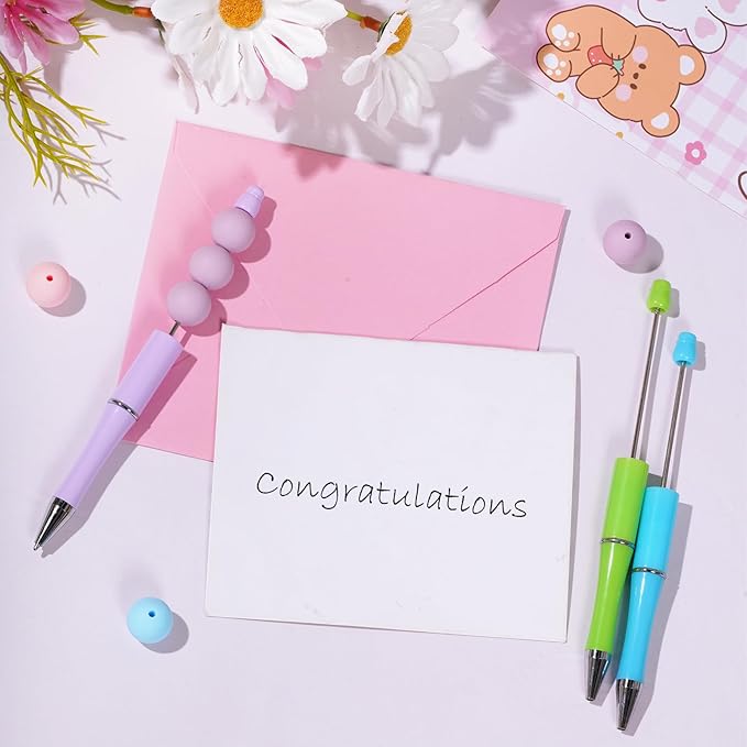 jiebor 30Pcs Beadable Pens Plastic Bead Pen Black Ink Ballpoint Pens Diy Pens Cute Cool Pens for Teacher Bridal Women Men Graduation Gift Office Supplies