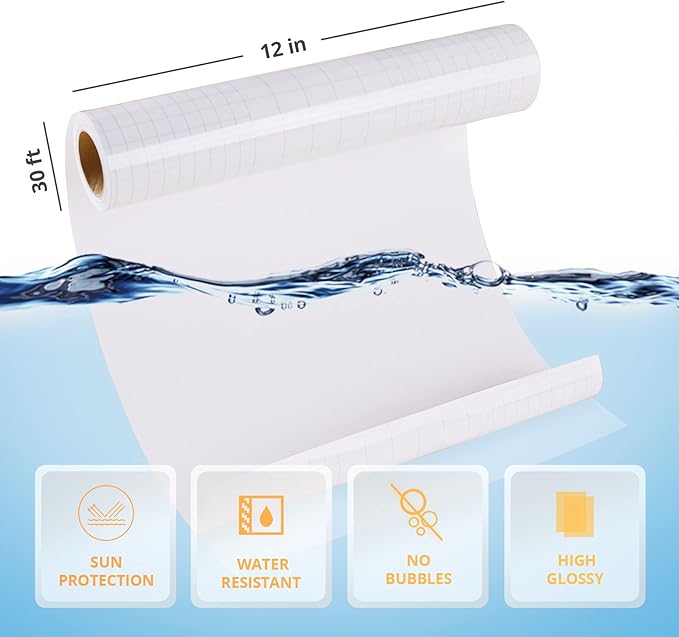 HTVRONT Clear Self-Adhesive Laminating Vinyl Roll-12"x15FT Non Thermal Laminating Film,No Machine Needed Clear Vinyl Laminate for Stickers