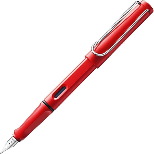LAMY safari red - Fountain Pen with ergonomic grip & polished steel nib in size F - ideal for any Writing & Calligraphy - including LAMY T 10 blue cartridge - Right-Handed