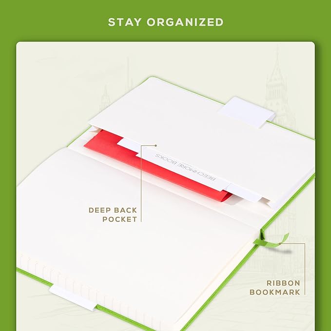 BEECHMORE BOOKS Lined Journal Notebook, 5.8 x 8.3 inch, A5 160 Lined Pages, Hardcover Leather Journals for Women, Men, Writing and Notebooks for Work - 120 GSM Thick Paper, Gifts Box Included