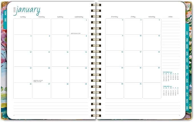 HARDCOVER 2025 Planner, 8.5"x11": 14 Months (November 2024 - December 2025), Daily Weekly Monthly Planner, Yearly Agenda, Bookmark, Pocket Folder and Sticky Note Set (Watercolor Tree)