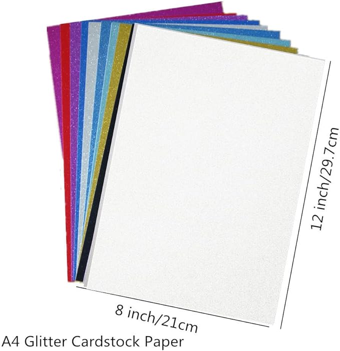 Baisunt 20 Sheets White Glitter Cardstock Paper for DIY Art Project, Scrapbook, Birthday Wedding Party Decoration 250GSM(8x12 In, Non Adhesive)