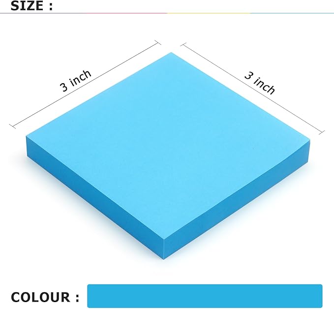 Sticky Notes 3x3 Self-Stick Notes Bright Colors Sticky Notes 4 Pads 100 Sheets/Pad (Blue)