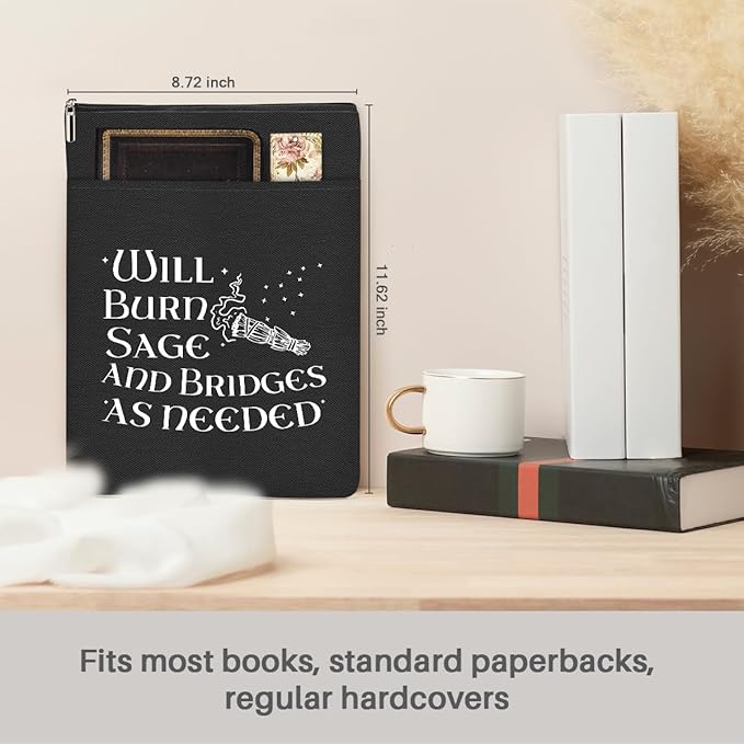 Book Themed Gifts Waterproof Book Sleeve Book Pouch Funny Halloween Reading Gifts Witchy Gifts for Women Sister Book Covers for Paperbacks Book Accessories Book Protector with Zipper and Front Pocket