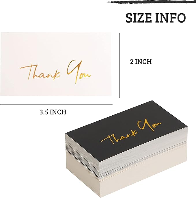 Gold Mini Thank You Cards Small Business - 100 PK - Flat Card No Fold, 2 x 3.5 Inches Thank You for Your Order Cards Thank You for Your Support Cards for Wedding Black and Off White Color