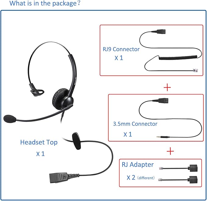 Telephone Headset with Noise Canceling Microphone, Mono Office Call Center Headset with RJ9 & 3.5mm Jack for Landline Deskphone Cell Phone PC Laptop, Work for Mitel Aastra Toshiba NEC Shoretel