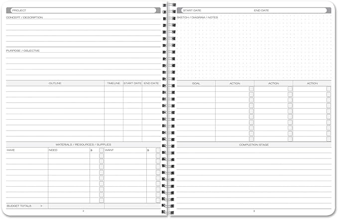 BookFactory Project Diary/Project Management Logbook - Wire-O, 100 Pages, 8.5" x 11" (JOU-100-7CW-PP(Projects))