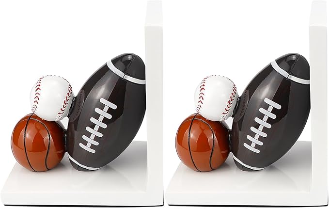 Resin Bookend Football Basketball Book Stopper Heavy Duty Bookend Modern Geometric Design for Home Library Office School Book Display