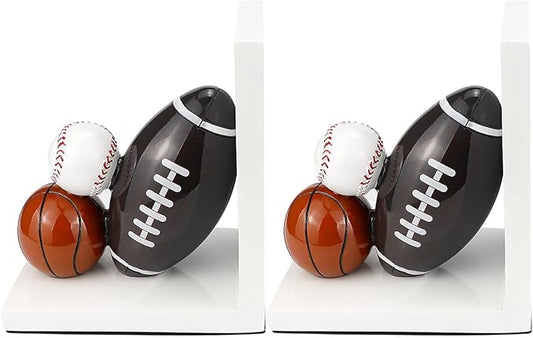 Resin Bookend Football Basketball Book Stopper Heavy Duty Bookend Modern Geometric Design for Home Library Office School Book Display