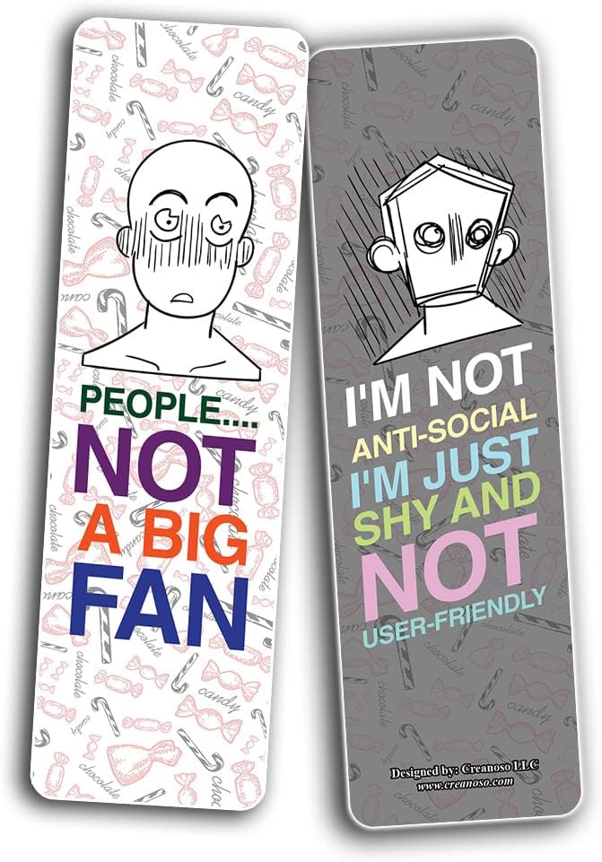 Creanoso Funny Shy Bookmarks (2-Sets X 6 Cards – Daily Inspirational Card Set – Interesting Book Page Clippers – Great Gifts for Adults and Teens