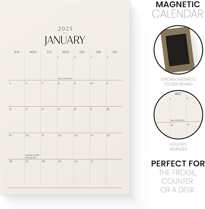 Magnetic Calendar for Refrigerator 2025 - Versatile 6x9 2025 Fridge Calendar Runs Until June 2026 - Easy Planning with Aesthetic Fridge Calendar Magnet - Karto - Beige