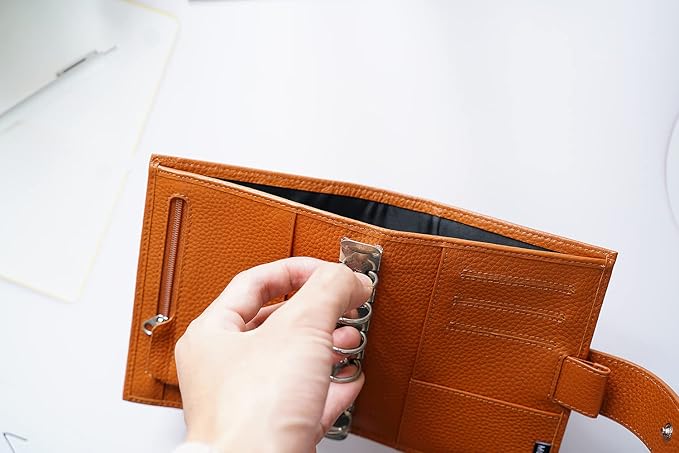 Moterm Pocket Regular Rings Planner - Genuine Leather Binder Organizer (Pebble-Burnt Orange, 19mm Ring)