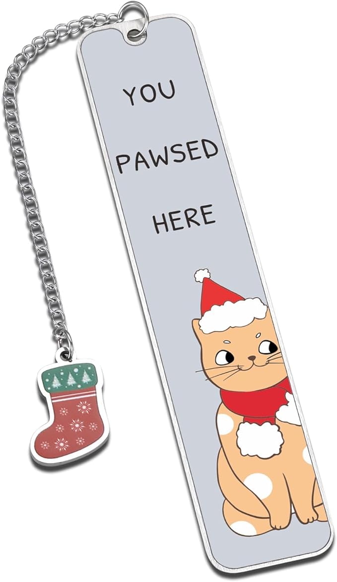 Christmas Bookmark, Stocking Stuffers for Women Men 2024, Cat Lover Gifts for Women, You Pawsed Here Cat Bookmark, Funny Bookmark for Book Lover, White Elephant Gift, Xmas Gifts, Merry Christmas Gifts