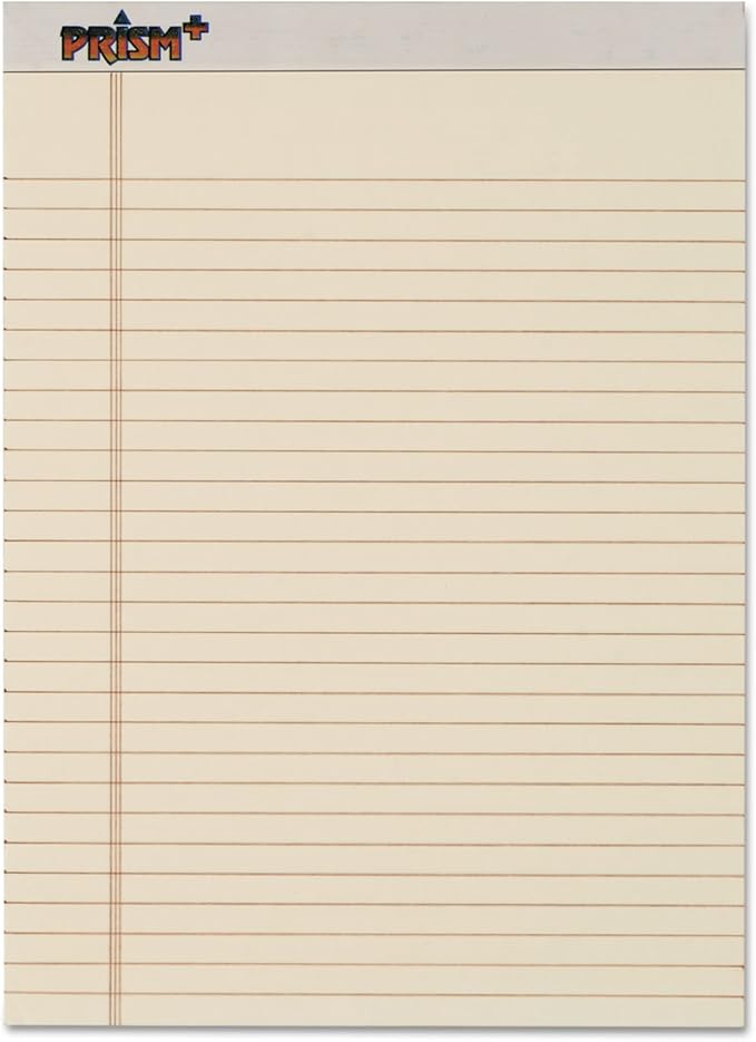 TOPS Prism Writing Pads, 8-1/2" x 11-3/4", Legal Rule, Ivory, Perforated, 50 Sheets, 12 Pack (63130)