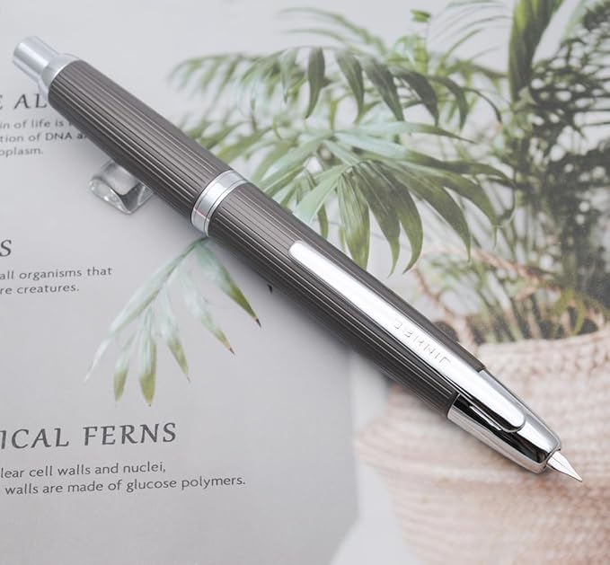 JINHAO 10 Press Fountain Pen, Retractable Metal Pen with Ink Converter (F Nib 0.5mm, Striated Dark Gray)