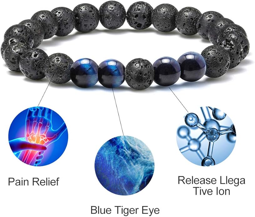 M MOOHAM Natural Stone Bracelets for Men - 8mm Tiger Eye | Matte Agate | Lava Rock Bracelets for Men Teen Boys Gifts Birthday Anniversary Christmas Gifts for Men Teens