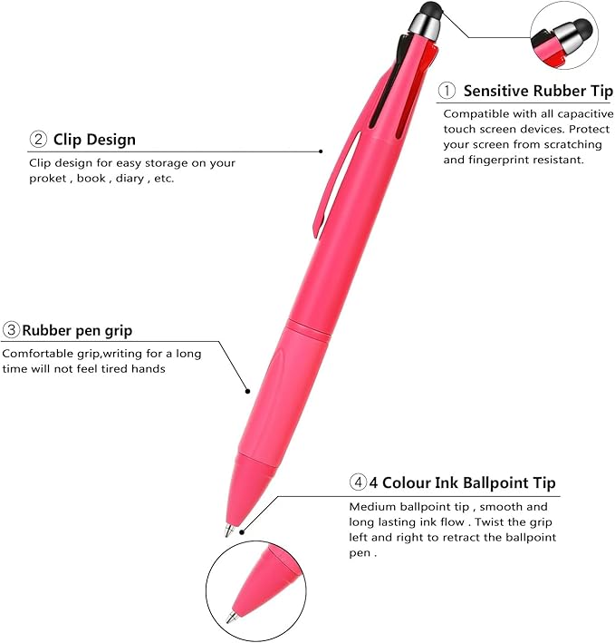 Multicolor Pen in One Multi Color Pen with Stylus Tip 4 Color Pen Nurse Accessories for Work Stylus Pens for Touch Screens 1.0mm Ballpoint Pen (9)