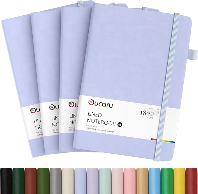 Lined Journal Notebook, 4 Pack, 180 Pages, A5 Journals for Writing, 100 GSM Thick Paper, Small Notebooks Daily Journal for Women Men Work, Business, School, Travel Supplies
