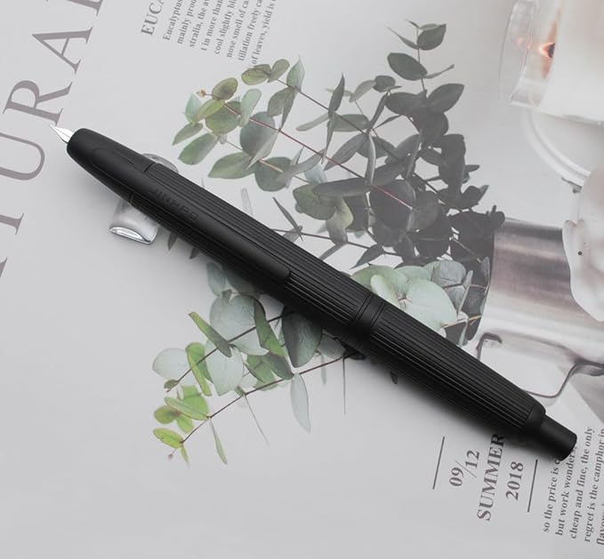 JINHAO 10 Press Fountain Pen, Retractable Metal Pen with Ink Converter (F Nib 0.5mm, Striated Black)