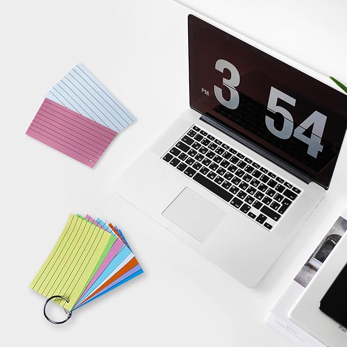 TFLFL Index Paper Cards 3x5 Inch, 300PCS Flash Cards with Rings, Thin Paper 8 Colors Ruled Index Cards, Assorted Lined Colored Flashcards, Study Card Note Cards Memo Pad for Office School