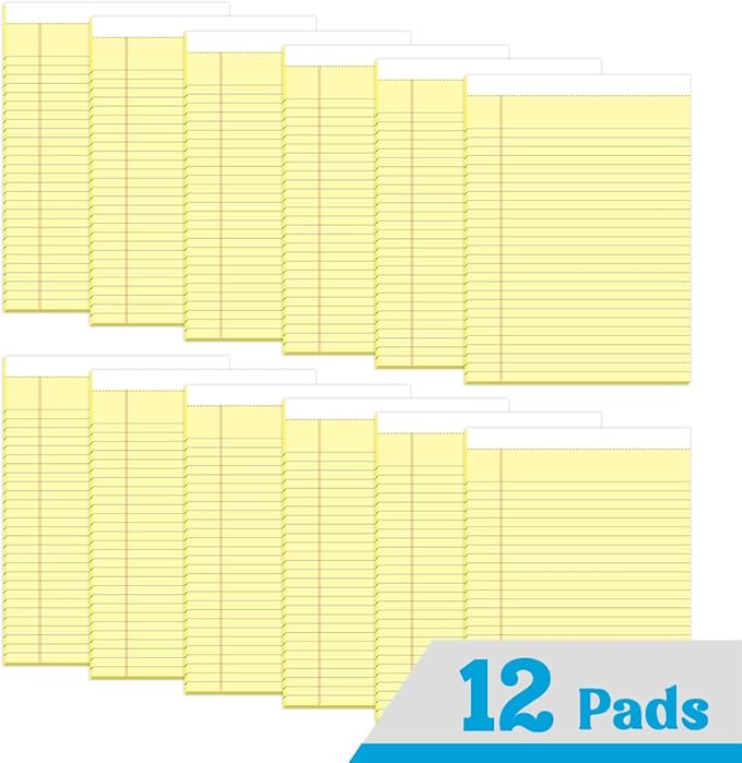 KAISA Legal Pads 8.5x14 inch Large Writing Pads Wide Ruled Notepads School Office Home Note Pads, Yellow 50 Sheets 12 Pads, WT-LCY50W