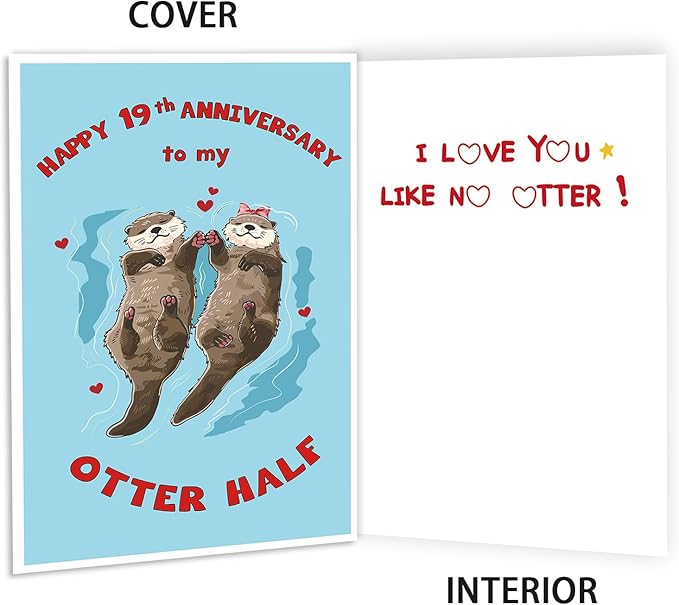Funny 19 Years Anniversary Card for Her Him,Cute 19th Anniversary Card for Husband Wife Boyfriend Girlfriend Couple,Romantic 19th Anniversary Card Gift