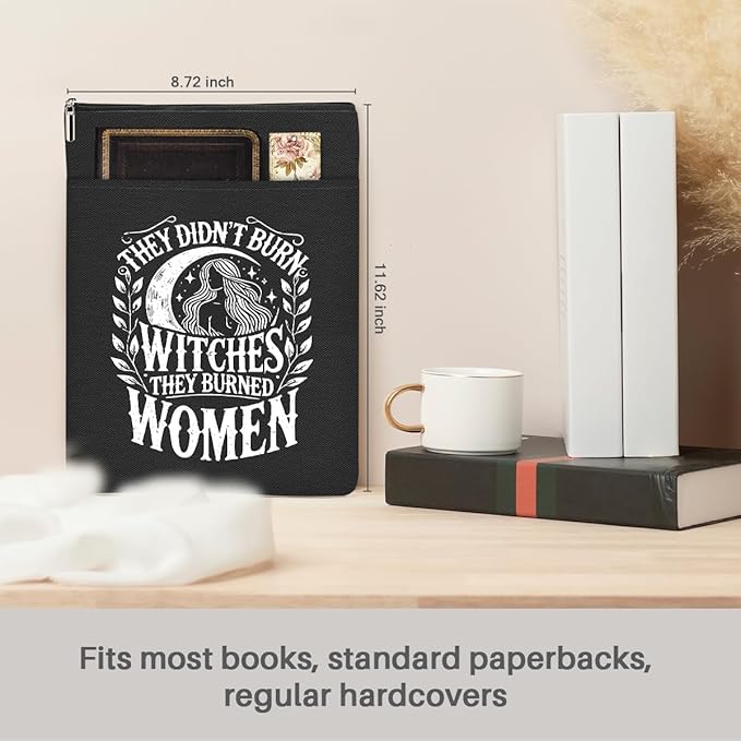 Book Themed Gifts Waterproof Book Sleeve Book Pouch Halloween Reading Gifts Witchy Gifts for Women Friend Auntie Book Covers for Paperbacks Book Accessories Book Protector with Zipper and Front Pocket