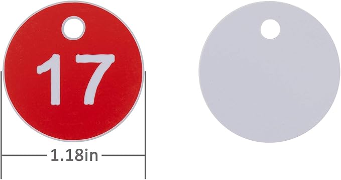 StayMax Plastic ID Number Tags Engraved Tags Key Tags Without Key Rings (1-50, Red)