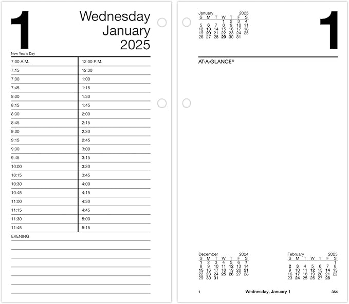 AT-A-GLANCE 2025 Desk Calendar Refill, Daily, 4-1/2" x 8", Large, Loose-Leaf (E2105025)