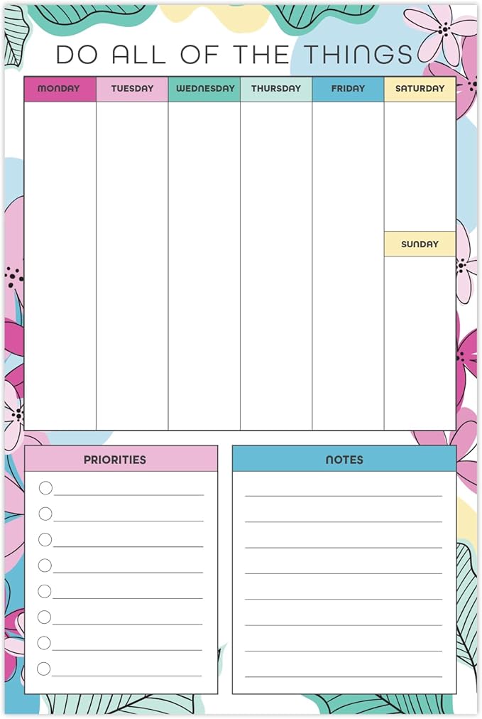 Global Printed Products 6" x 9" Vertical to-Do List and Weekly Planning Pad, 60-Sheets, Sketched Floral