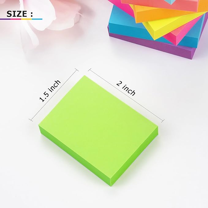 Sticky Notes 1.5x2 inch Bright Colors Self-Stick Pads 8 Pads/Pack 100 Sheets/Pad Total 800 Sheets