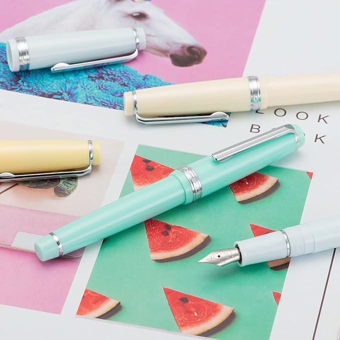 Jinhao 82 Yellow Acrylic Fountain Pen, Iridium Fine Nib Classic Design Smooth Writing Pen with Ink Converter (Silver Trim)