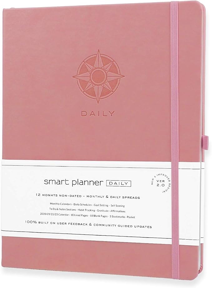 Smart Daily Planner - Achieve Goals & Increase Productivity, Time Management & Happiness - Weekly Monthly Day Planner with Gratitude Journal, Hardcover, Undated Business Planner
