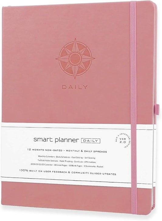Smart Daily Planner - Achieve Goals & Increase Productivity, Time Management & Happiness - Weekly Monthly Day Planner with Gratitude Journal, Hardcover, Undated Business Planner