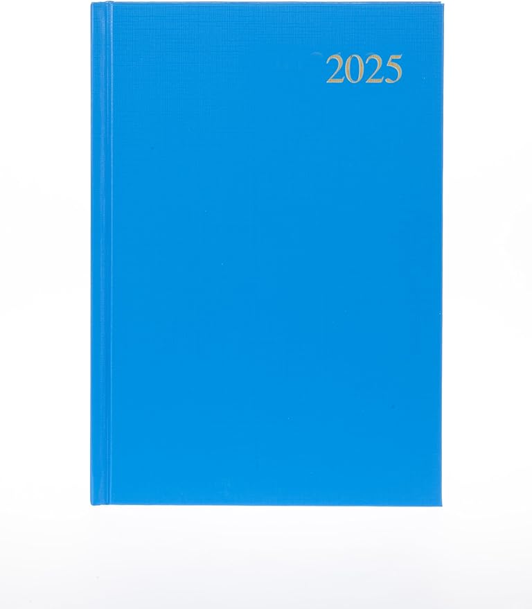 Collins Essential 2025 Business Diary - A5 Day to a Page Planner with Leathergrain Hardback Cover - Light Blue - ESSA51.57-25