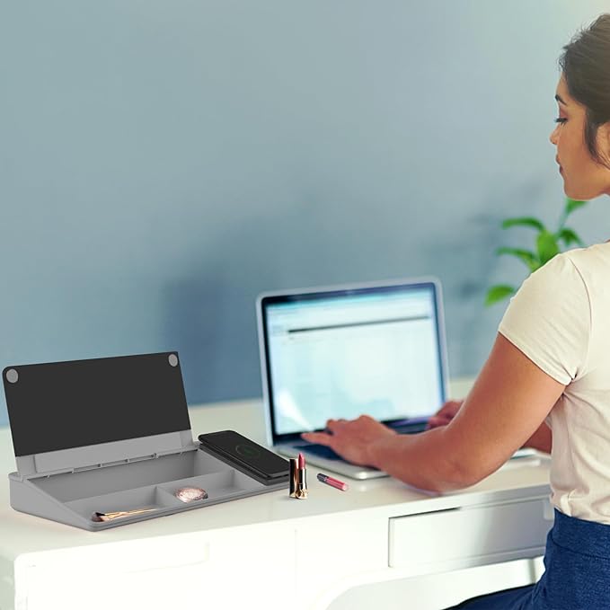 TOWON Black Desk Dry Erase Board with Charger Pad, Small Glass Desktop Whiteboard, Desktop whiteboard - Glass Dry Erase White Board- Desk Computer Buddy for Home Office Supply, 17 x 6 in