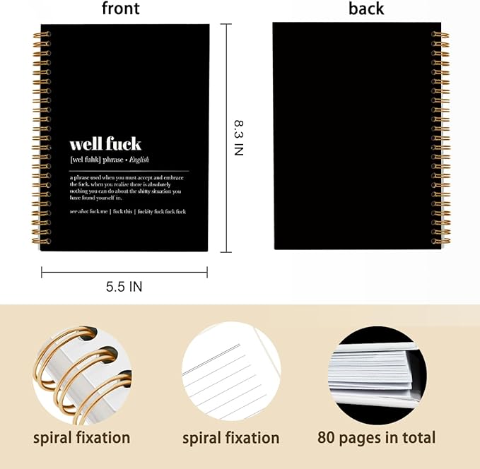 Tizzer Funny Well F Definition Lined Hardcover College Ruled Spiral Notebook Journal for Work Notes Journaling 5.5×8.3 Inch,Sympathy Gifts for Bad Day,Loss Job,Pet Loss,Breakups,Condolence (Black)
