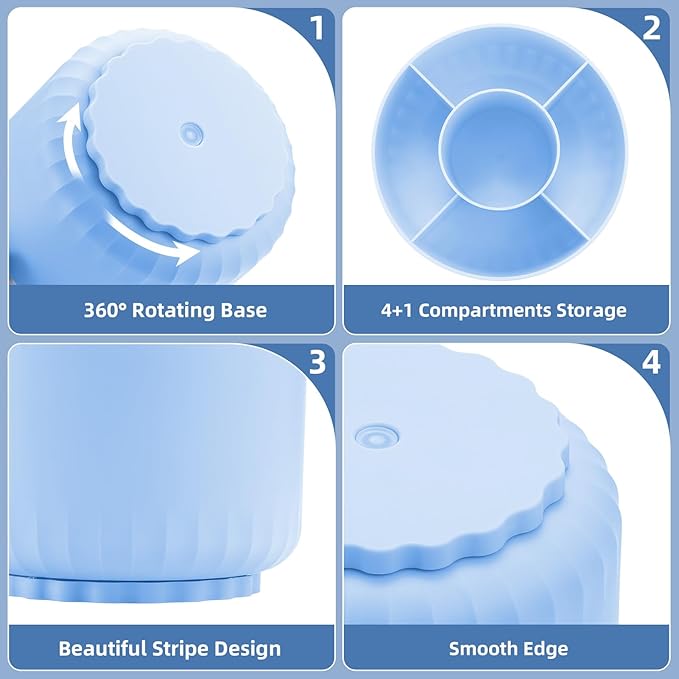 Marbrasse 360-Degree Rotating Pen Pencil Holder, Desk Organizer with 5 Compartments, Art Supply Storage Box Caddy (Sapphire Blue)