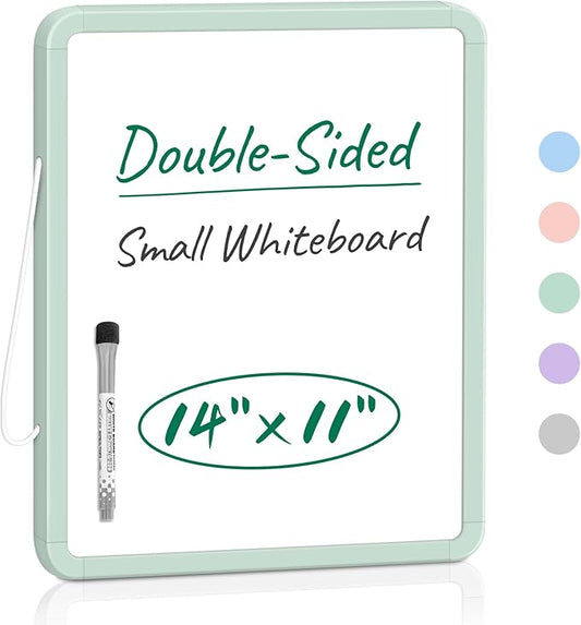 Small Double-Sided White Board Dry Erase Board for Wall, 14"x11" Hanging Whiteboard for Door, Mini Dry Erase Board with a Black Dry Erase Marker, Small Whiteboard for Kids Students, Back to School-G