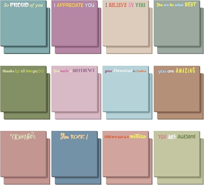 Yinder 24 Pcs Inspirational Sticky Notes with Lines Cute Motivational Sticky Notes Pad Employee Appreciation Gifts Bulk for Teacher Nurse Coworkers Office Supplies 3 x 3''(Morandi Color,Thank You)
