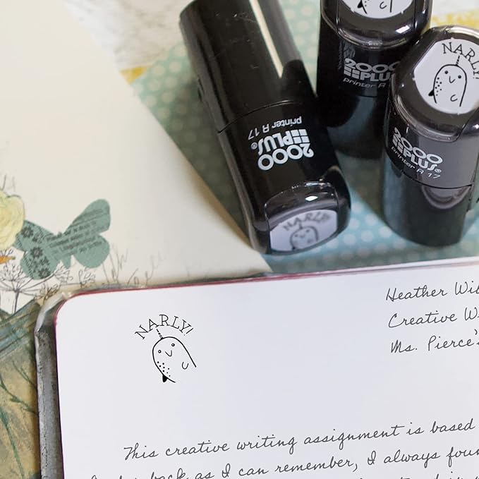 Gnarly Narwhal Stamp / 2000 Plus Self Inking Teacher Cute Animal Reward Stamper / 9/16" Small Black Narwhal Themed Imprint Planner Worksheet Stamp