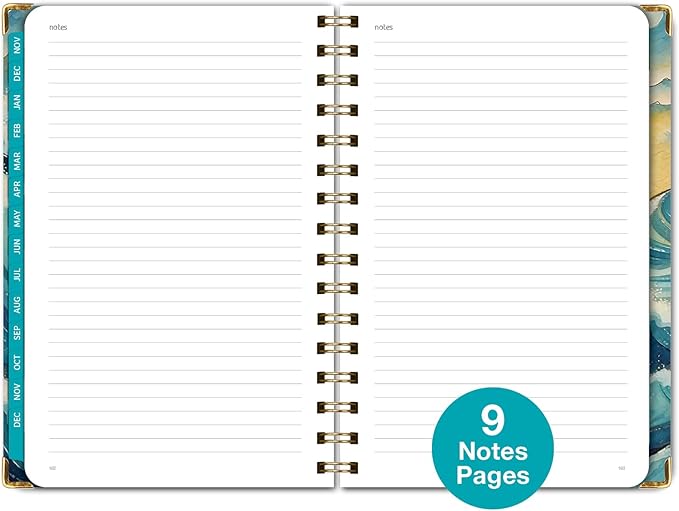 HARDCOVER 2025 Planner, 5.5"x8": 14 Months (November 2024 - December 2025), Daily Weekly Monthly Planner, Yearly Agenda, Bookmark, Pocket Folder and Sticky Note Set (Ocean Waves)