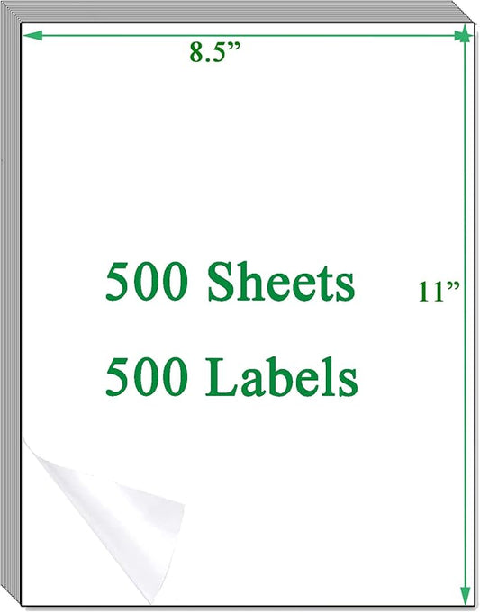 OausTect Full Page Labels 8.5 X 11 Sticker Paper for Laser & Inkjet Printer Printable Permanent Adhesive Mailing Shipping Address Label, Matte White, 500 Sheets -500 Labels (8165/5165)