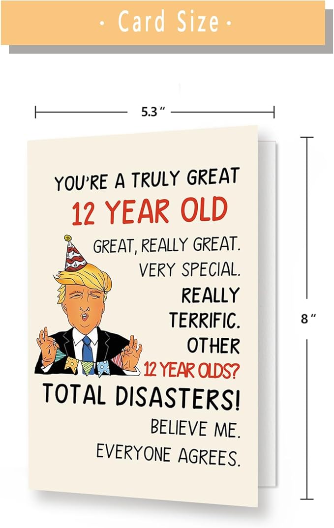 Happy Trump 12th Birthday Card for Boys Girls, Funny 12 Year Old Birthday Gifts for Daughter Son, Humor 12 Bday Decorations for Him Her
