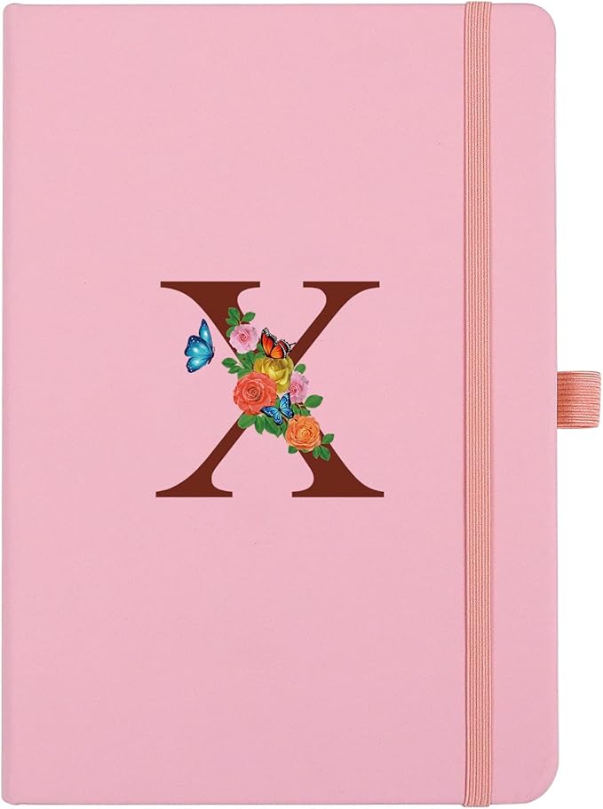 Pink Notebook for Women, 5.7"X8.3" A5 Journal Notebook with Letter X, Dual-Sided Writing Notebook with Dividers, Cute Leather Journal for Work, Business, School, Meetings, Travelers, Small Notebook
